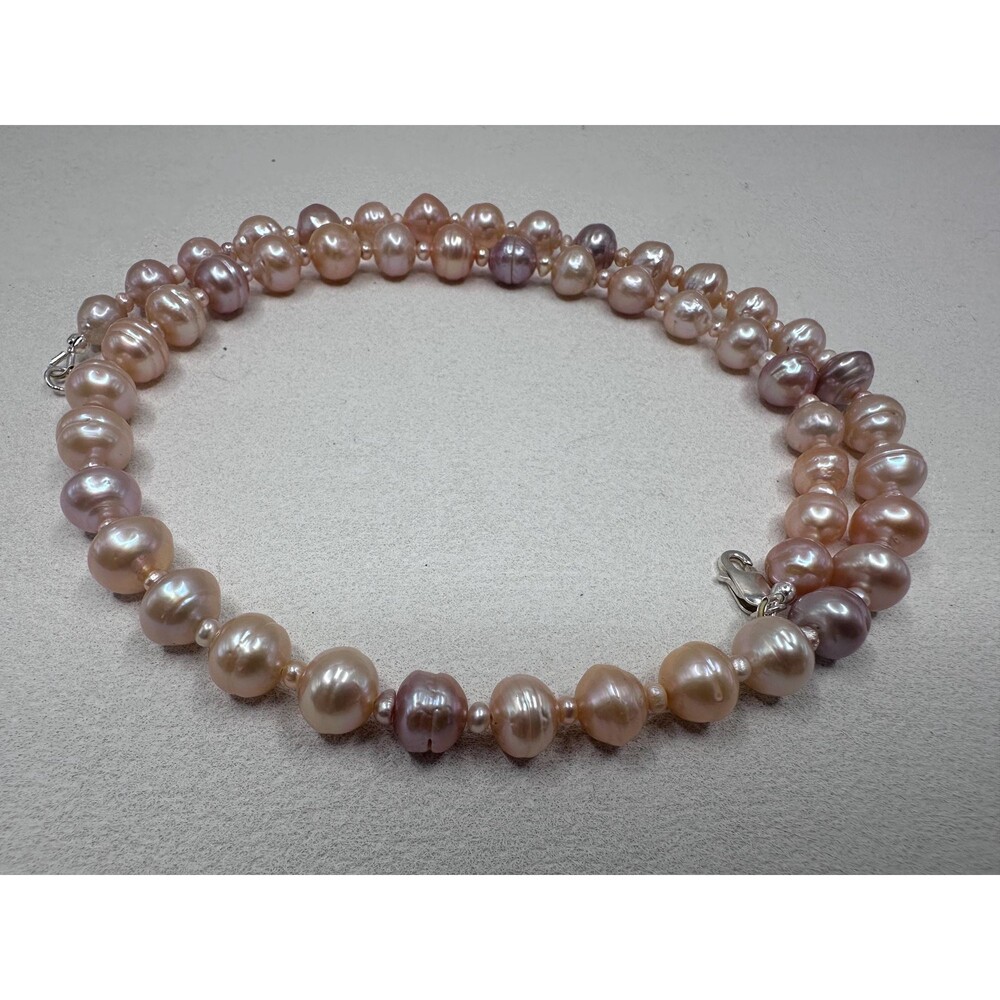 Pink Orange Edison Pearl Necklace 925 Sterling Silver  Handmade Minimal Jewelry